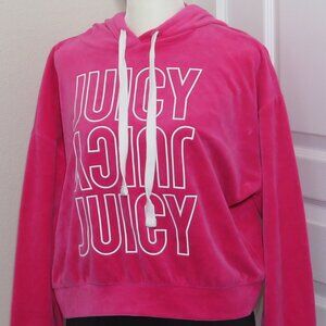 Juicy Hot Pink Velour Hoodie with drawstring Women's roomy Waist length Size XS